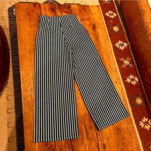 Striped navy white SHEIN wide leg trouser pant flowy sexy work etc small tall